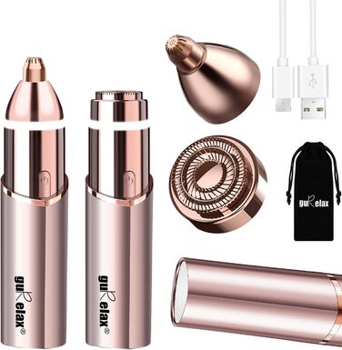 Електричний жіночий інтимний тример 5-в-1 для обличчя, бікіні, ніг, носа та вух. Перезаряджається, підходить для мокрого та сухого гоління. Комплектація: золотий дзеркало (2-в-1) + 2 змінні насадки.