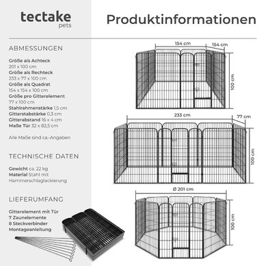Тектейк вольєр для цуценят, 60 см, 8 грат, чорний - 402502