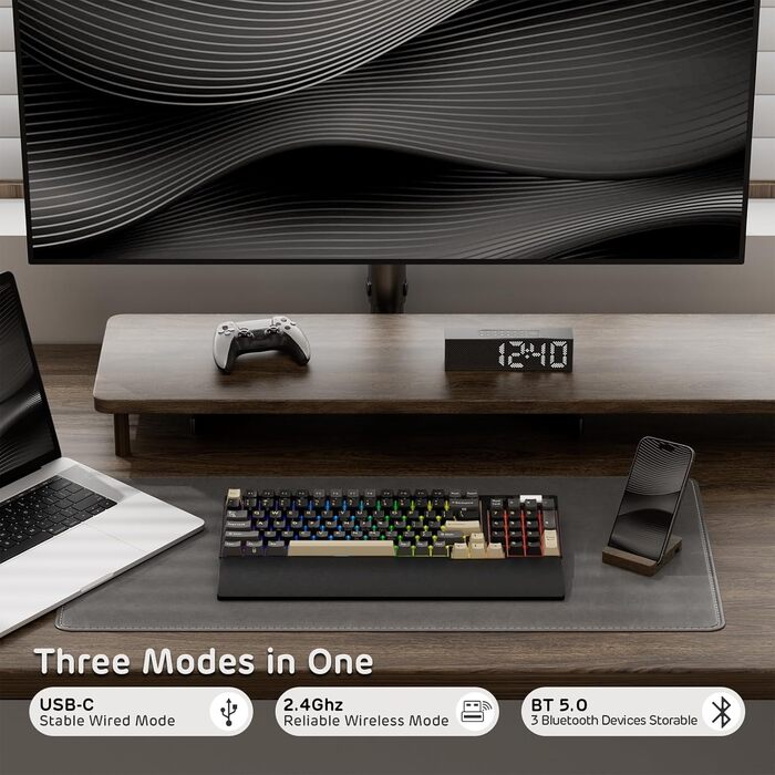 Механічна клавіатура RK ROYAL KLUDGE RK96 RGB Limited Ed з підсвічуванням, 96 клавіш, бездротовий з'єднання (BT5.0/2.4G/USB-C), Hot-Swap, підтримка програмного забезпечення, лінійні перемикачі, підставка для зап'ястя, QWERTY, колір: хромо-зелений, Eclipse