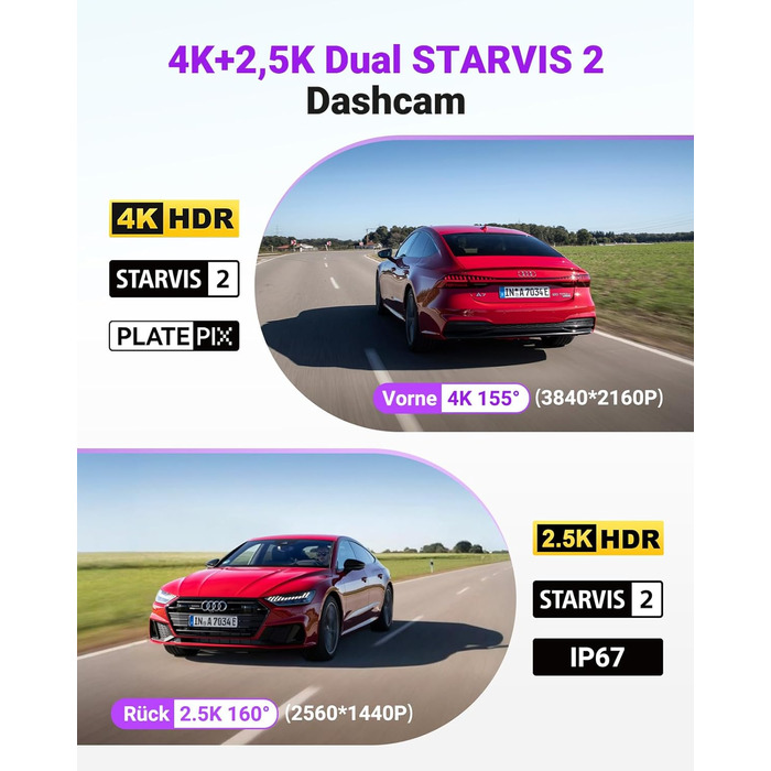 Автомобільний відеореєстратор VANTRUE S1 PRO MAX 4K + 4K Dual Dashcam з нічним баченням STARVIS 2, HDR, GPS, 5.8GHz WLAN, 24Год режим паркування, ADAS, підтримка LTE та карт пам'яті до 1ТБ