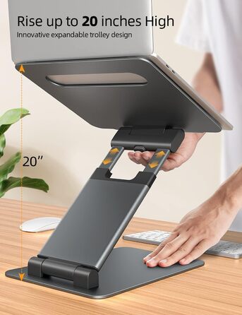 NULAXY Adjustable Laptop Stand - Ergonomic, Portable, Foldable, Supports 10kg, 10-17 inch Compatible - Space Grey
