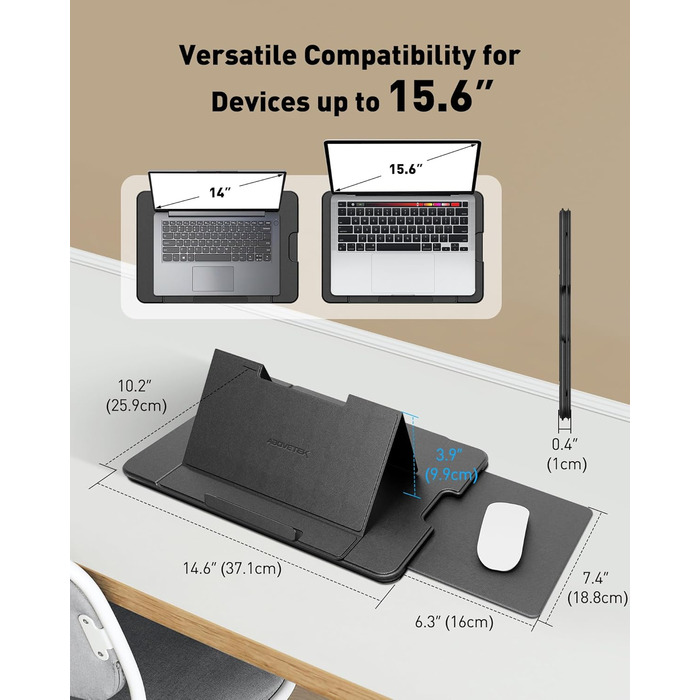 Зручний лапдеск AboveTEK для ноутбука: ергономічний, з антиковзким покриттям, захистом від нагріву та вбудованим ковриком для миші. Ідеально для роботи в ліжку, на дивані та в подорожах (чорний)