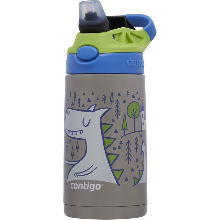 Contigo Kinder Easy Clean Autospout Water Bottle with Straw, BPA-Free Durable Water Bottle, 100% Leak-Proof, Easy to Clean, Ideal for Daycare, Kindergarten, School, and Sports, 420 ml (Matcha Dragon, Stainless Steel)