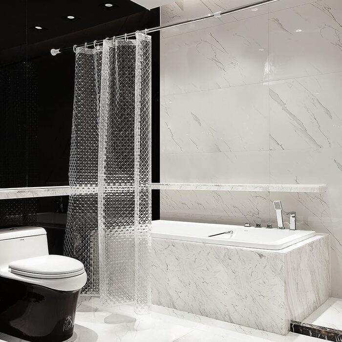 Шторка для душу Ecooe 3D ромби, прозора, 100% EVA, водонепроникна, антигрибкова, 240 x 200 см, з 16 кільцями, для ванної кімнати, товщина 0,15 мм