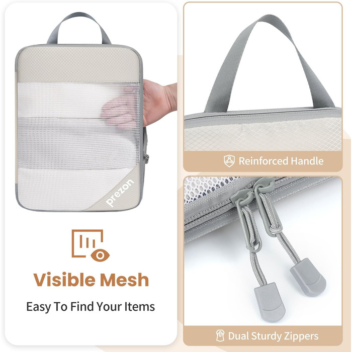 Набір компресійних органайзерів для валізи 6 шт., прозорі, бежеві - економія місця, міцний матеріал