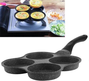 Dekaim Non-Stick Frying Pan, Anti-Stick Aluminum Pan for Breakfast, Pancake Pan, Fried Egg Pan, 4-Hole Pancake Pan Omelet Egg Pan Skillet Breakfast Maker Kitchen Gadget