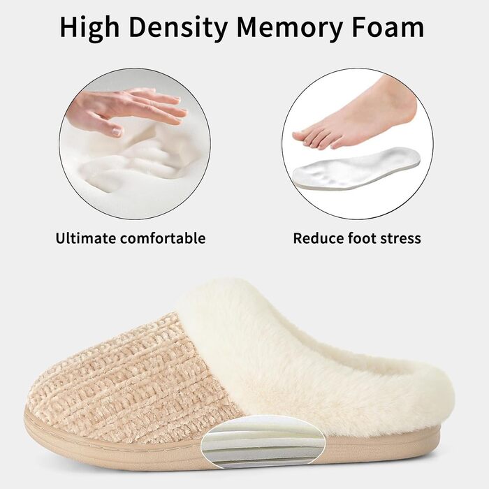Жіночі зимові капці Evshine з плюшу та ефектом пам'яті (Memory Foam), протиковзкі, колір Khaki, розмір 44/45 EU