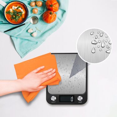 Кухонні ваги LEVADA PLUS - цифрові, 15 кг, з LCD-дисплеєм, з нержавіючої сталі, висока точність, компактні, чорні