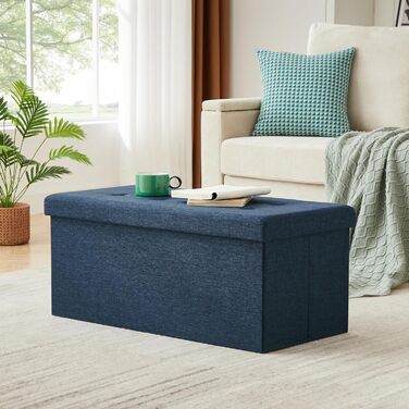 Zedelmaier Bench with Storage Space, Upholstered Bench, Seat Stool, Storage Chest, Load Capacity up to 300 kg, 76 x 38 x 38 cm (Linen - ) (Navy Blue, 38W x 76D x 38H cm)