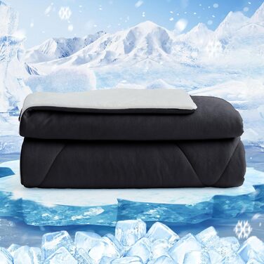 HOMFINE Cooling Blanket Double-Sided Cooling Blanket - Lightweight Cooling Blanket for People Q-Max > 0.4 Cooling Summer Blanket Self-Cooling Blanket Summer Blanket Cooling Blanket for Bed, Black, 150 x 230 cm