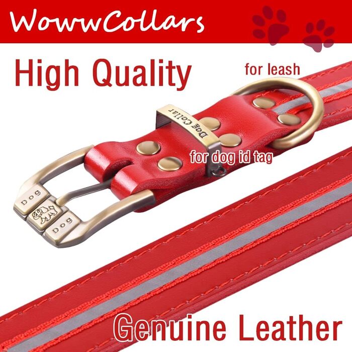 Відбиваючий повідок для собак, регульований, м'який, для малих, середніх та великих собак (довжина 46-56 см), червоний, розмір M