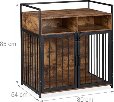 Клітка для собак Relaxdays у стилі меблів, HBT: 85x80x54 см, з полицею, 2 дверцятами, дерев'яний дизайн, коричнево-чорна, розмір 54 x 80 x 85 см