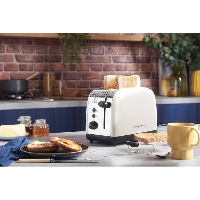 Тостер Russell Hobbs Colours Plus, 2 скибки, нержавіюча сталь, кремовий, широкі відсіки, підставка для булочок, 6 режимів підсмажування, функція розморожування, Lift & Look, 1600 Вт
