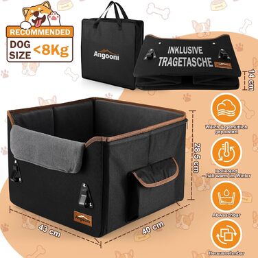 Автокрісло для собак: безпечне та комфортне з кишеньками та плюшевим подушкою (чорний)