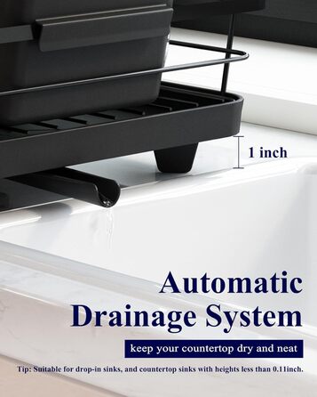 Dish Drying Rack, Space-Saving Dish Rack, Dish Organizer for Countertop, Durable Kitchen Drying Rack Made of Stainless Steel with Cutlery Holder, Dish Drying Stand