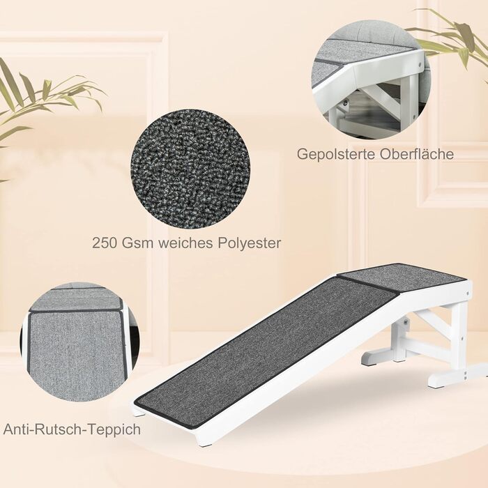 Рампа для собак PawHut – пандус для собак з антиковзким килимком, для автомобілів, позашляховиків та вантажівок (до 30 кг, 125 x 40 см)