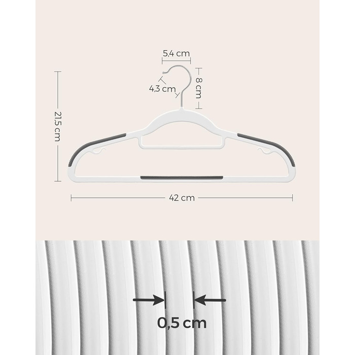 Набір вішалок SONGMICS 50 шт., пластик, антиковзаючі, економія місця, 42 см, поворотний гачок 360°, срібно-біло-темно-сірий
