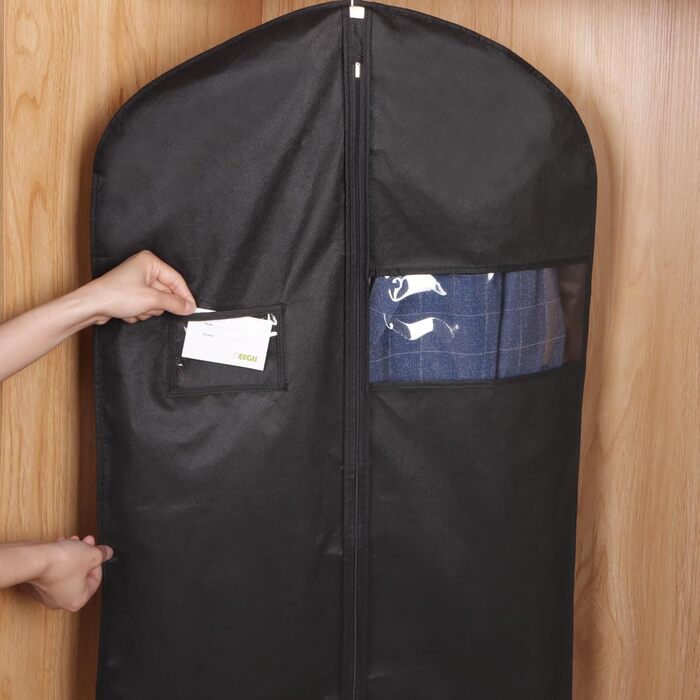 Набір з 10 чорних мішків для одягу KEEGH, 60x152 см, для зберігання костюмів, пальто, сорочок, захисна сумка з флісу