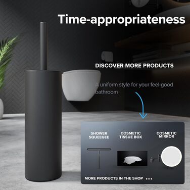 Набір для чищення унітазу Ingoy | Силіконова щітка для унітазу | Чорний | з нержавіючої сталі з кришкою | для ванної кімнати та гостьового туалету | знімний насадка | стильний дизайн