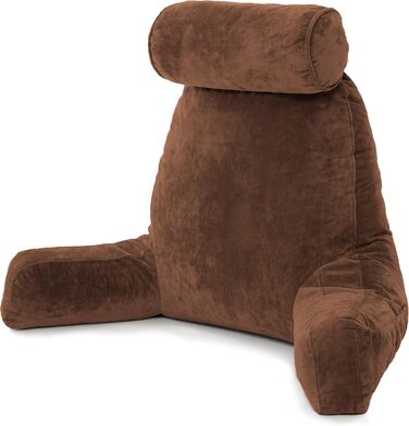 Подушка для чоловіка з підлокітниками - велика, для читання та відпочинку в ліжку. Преміум піна з пам'яті, знімна подушка для шиї на стрічці. Чохол, колір: коричневий, колір: коричневий