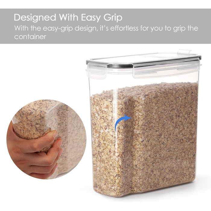 Набір контейнерів Vtopmart 4L: 4 герметичні контейнери для зберігання продуктів, з кришкою, для мюслі та кукурудзяних пластівців, BPA-free, з ручкою та етикеткою