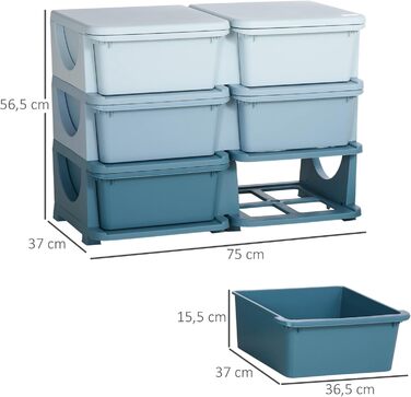 HOMCOM Kids' Storage Chest with Drawers, Toy Organizer, Toy Box, Three Tiers for Children's Room, 3-6 Years, Kids' Furniture, 37 x 37 x 56.5 cm (75L x 37W x 56.5H cm, Blue)