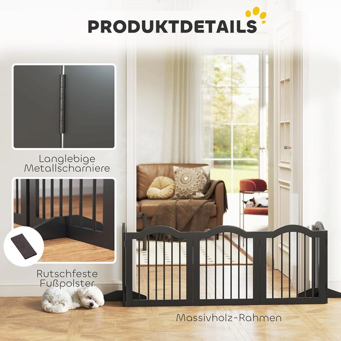 Захисний бар'єр для собак PawHut 5-секційний, 261,5 x 61 см, розкладний, з дверцятами, білий