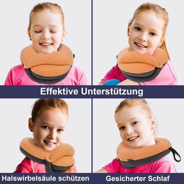 Подушка для шиї у подорожах Buyue, 360° обертання, для тривалих перельотів, комплект з маскою для сну та берушами (для дорослих, до 45 кг)