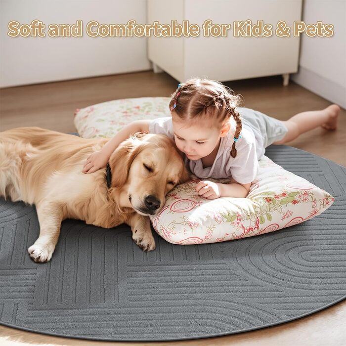 Килим для вітальні 160x230 см, великий пухнастий з коротким ворсом, миючий, сучасний, з 3D ефектом, нековзний, для їдальні, кухні, спальні (200 см круглий, сірий)