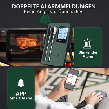 Бездротовий термометр для м'яса з Bluetooth, 2 зонди, LCD-дисплей, дальність 100м, керування через додаток, для гриля, барбекю, коптильні, духовки, кухні, BF-40