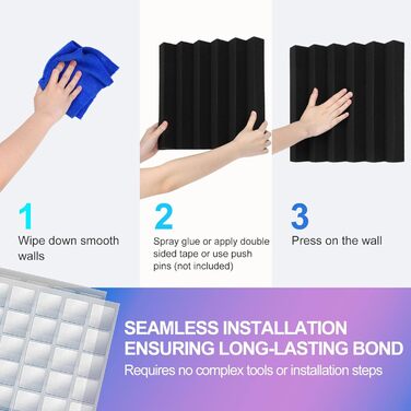 Акустичний поролон JBER для студії, вогнестійкі звукопоглинаючі пірамідні панелі для стін, шумоізоляція, 5.1 x 30.5 x 30.5 см, 24 шт, чорний