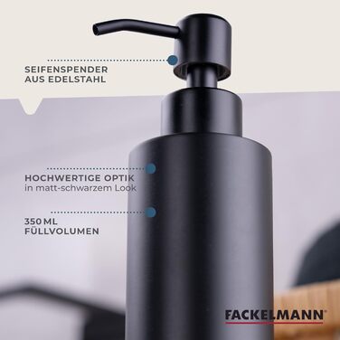 FACKELMANN Soap Dispenser & Toothbrush Holder Tecno, liquid soap dispenser made of high-quality stainless steel, holder for 4 toothbrushes, high-quality toothbrush holder (Color: Matte Silver), Quantity: 1 x 2-piece set (Dispenser Black)