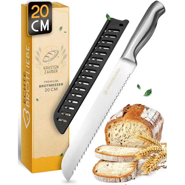 Ніж для хліба KRUSTENZAUBER з хвилястим лезом, 20 см, нержавіюча сталь. Великий ніж для нарізання хліба та булочок, для точного та легкого нарізання.