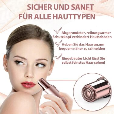 Епілятор для обличчя Rosenblüte для жінок, безболісний, акумуляторний, з 2 змінними головками