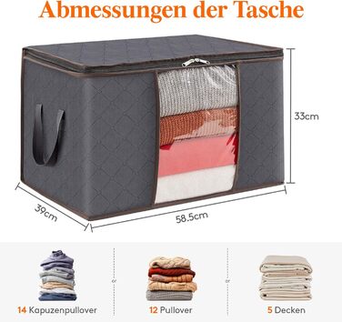 Органайзер для зберігання Lifewit 5L, коробка для під ліжко, сірий, з прозорим вікном, для постільної білизни, одягу, ковдр, футболок, шафи