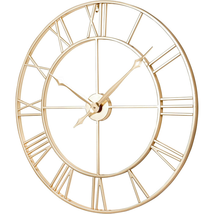 Samilito Large Wall Clock in Vintage Style, Round, Silent. Free with it: ONE extra set of black clock hands. Metal clock for loft, living room, bedroom, and kitchen decoration (76 cm, Gold)