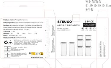 Набір контейнерів для зберігання STUSGO 42er, 8 шт. - прозорі пластикові контейнери для крупи, борошна та цукру