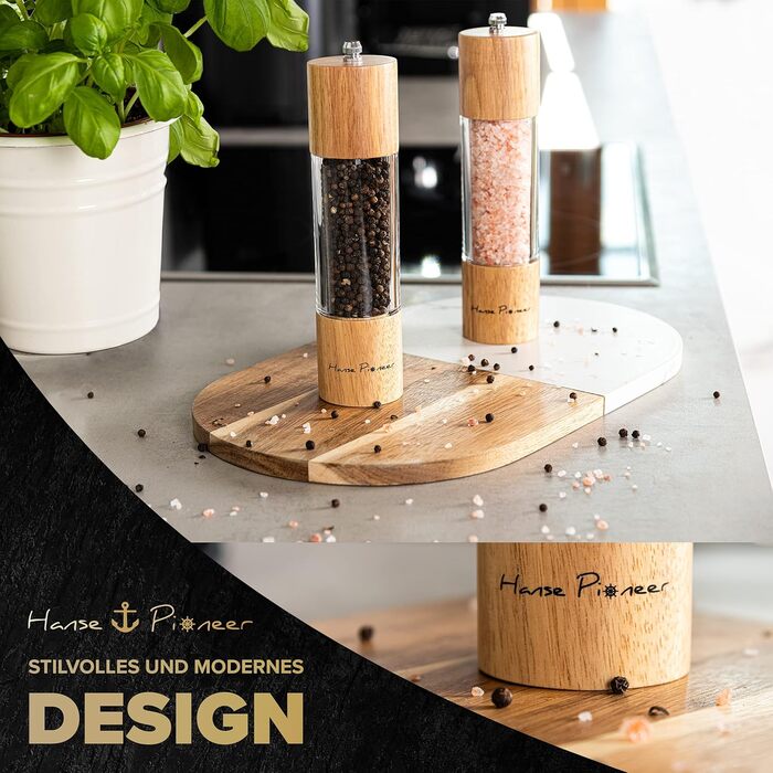Набір для мелення спецій: солянка та перечниця з акації з регулюванням помелу - якісні млини з керамічним механізмом
