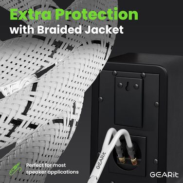 Акустичний кабель GEARit OFC 2 x 2,5 мм² (14 AWG), 1.8м, Hi-Fi аудіо кабель для колонок з позолоченими банановими роз'ємами, білий