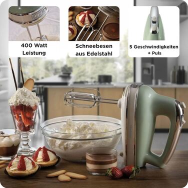 Ручний міксер Ariete Vintage 1548, 450W, 5 швидкостей, Turbo, 2 насадки, для тіста та збивання