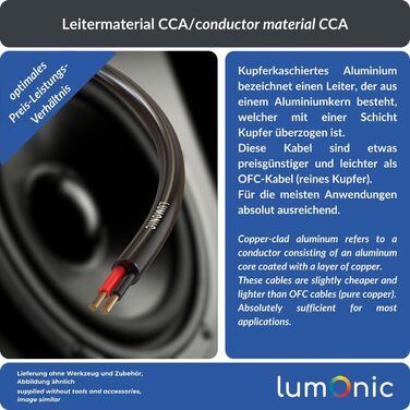 Акустичний кабель Lumonic 25м чорний 2x4mm² CCA HiFi для колонок, аудіо кабель 4mm²