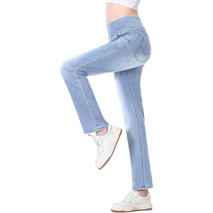 Джинси жіночі Dunke Bau-31, прямі, з високою талією, еластичний денім, 4 кишені, блакитні