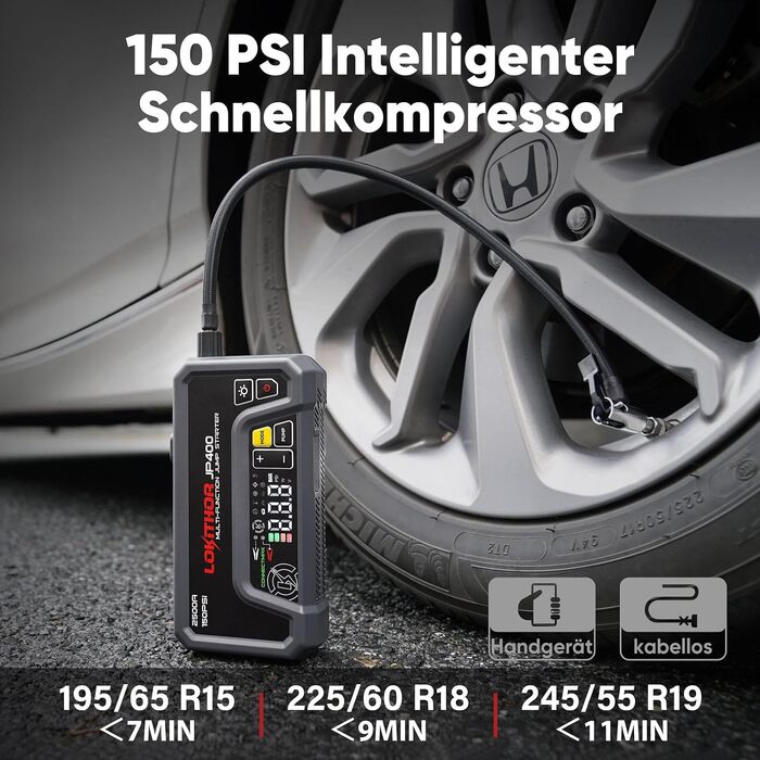 Пусковий пристрій LOKITHOR JP400 Jump Starter Powerbank 2500A з компресором 150 PSI для автомобіля