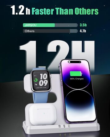 Бездротовий зарядний пристрій JARGOU 3-в-1: для Apple Watch, iPhone та AirPods Pro. Підходить для iPhone 16/15/14/13/12/11 Pro Max, Apple Watch 10/9/Ultra/8/7/6/SE/5/4/3 та AirPods Pro 4/3/2
