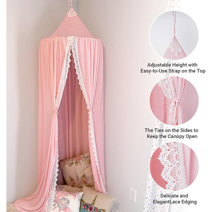 Lace Canopy Bed Canopy Mosquito Net, Insect Protection, Children's Princess Play Tents, Room Decoration, Height 250cm, Color Pink