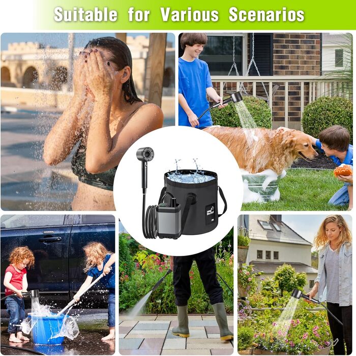 Портативна душова кабіна для кемпінгу з насосом, 6000mAh, 20л, з душовою насадкою та шлангом 2м, індикатор температури та заряду батареї, Type-C, для саду, автомийки, подорожей