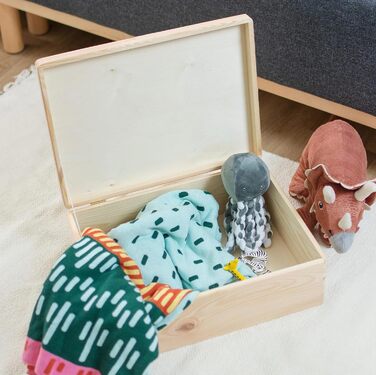 Wooden box with lid - 40x30x24cm, Natural, FSC® - Multi-purpose box without handles - Storage box | Memory box | Craft & Gift box (40 x 30 x 14 cm | L)