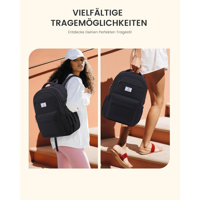 LOVEVOOK Рюкзак для жінок, 15.6 дюймів, рюкзак для ноутбука, шкільний рюкзак для дівчаток-підлітків, водонепроникний, з багатьма відділеннями, сучасний рюкзак для роботи, школи, подорожей, чорний