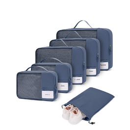 Органайзери для валізи ECOHUB, набір 6 шт. з ID-міткою, екологічні, дихаючі, для подорожей (зелений, блакитний)