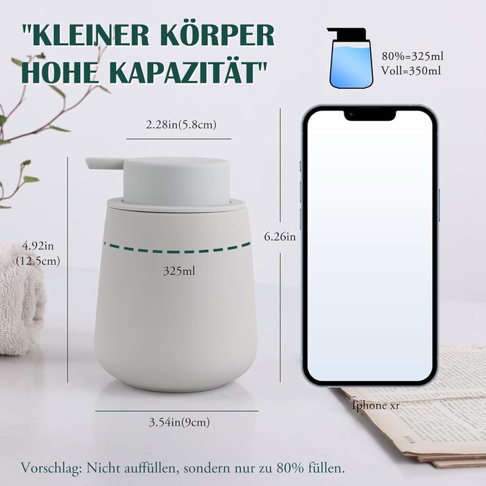 Дозатор для рідкого мила BosilunLife 350 мл, наповнюваний, великий насос, стильний, неслизький, BPA-free, для кухні та ванної кімнати